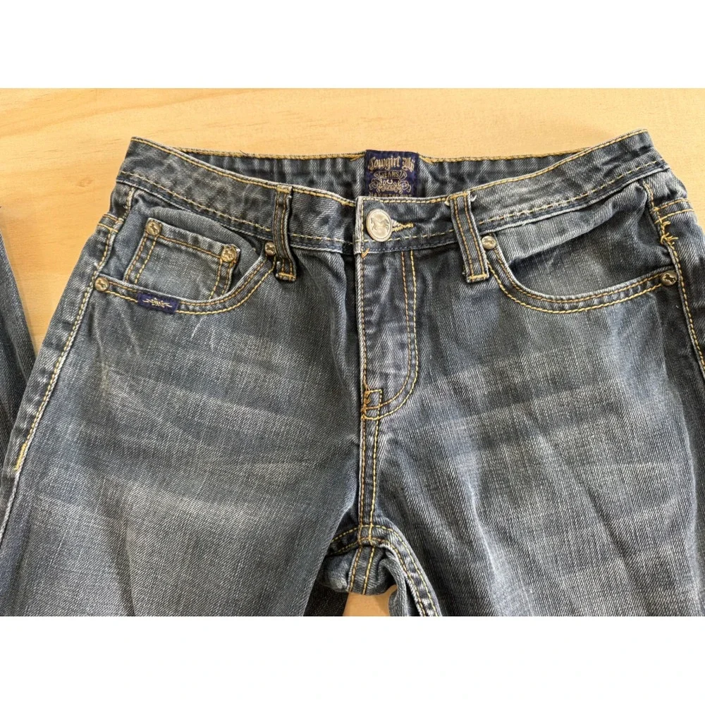 Cowgirl Up Bootcut Womens Jeans 2/27x34 Blue Denim  Leg Flap Pocket  Ranch Rodeo